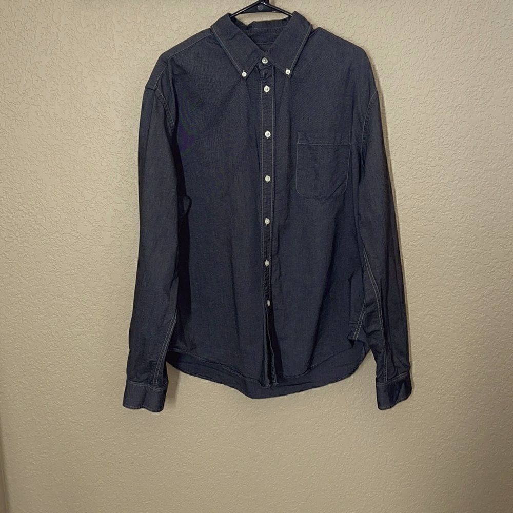 Merona- Mens Grey Denim Button Down Oxford Dress Shirt Size XL